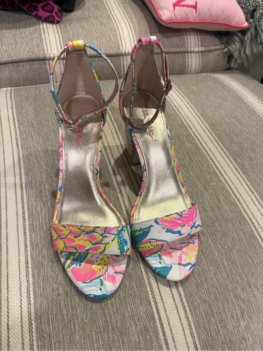 Lilly Pulitzer Floral Ankle-Strap Sandals in Multicolor - Women's Dress Heels